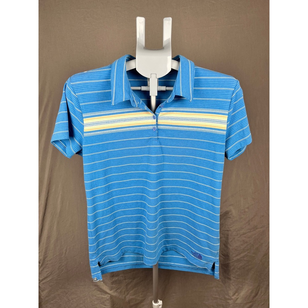The North Face‎ Polo Shirt Womens XL VaporWick Blue Striped Short Sleeve EUC